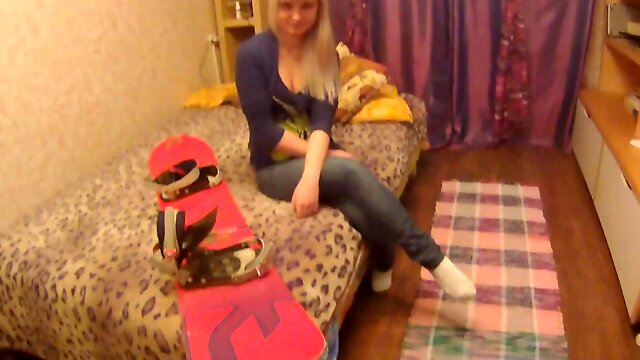 Playful blonde teen seduced into stripping and sucking dick