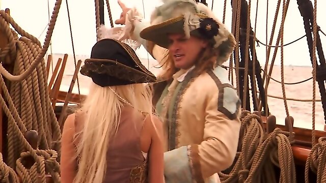 Blonde and brunette hotties enjoy sexual adventures with pirates