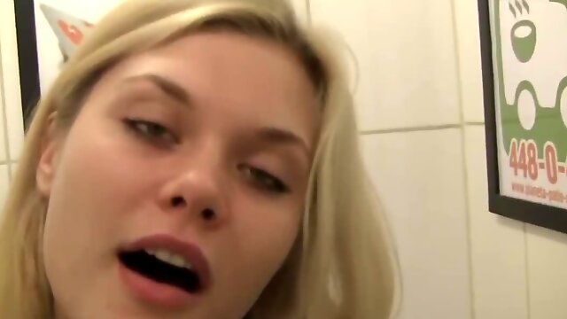 Toilet sex of naughty female and hairy guy ends with cum in mouth