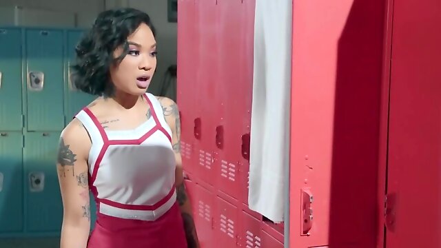 Exotic cheerleader seduced by perverted coach in the locker room
