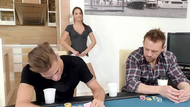 Nice teen chick takes all clothes off and stops the poker game