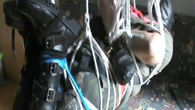 Hogtied soldier gets a flying - 1