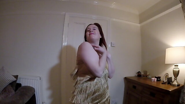 Dancing in Gold Flapper Dress and Stockings