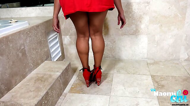 Hung Trans Naomi in a tight red dress