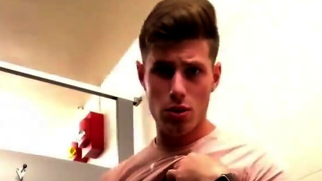 Fit as fuck lad wanks in the bathroom