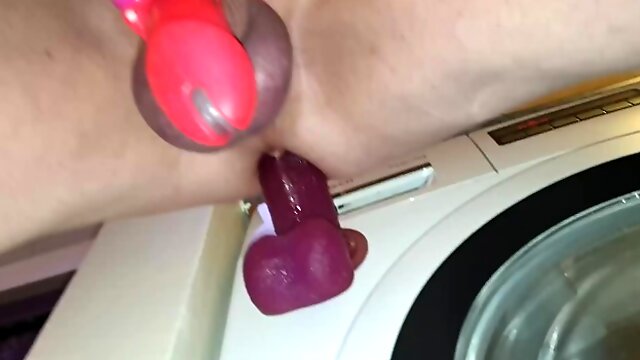 Being fucked by dildo stuck to washing machine on spin whilst Im in Chastity