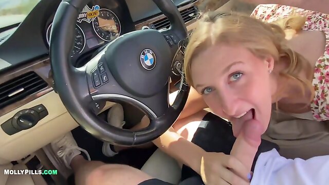 College Slut Gets Roadside Creampie - Molly Pills - Public Fucking In Car Pov 4k