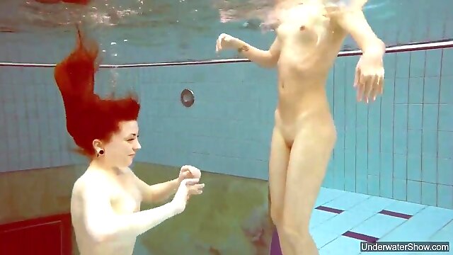 2 super-hot nymphs love swimming pool bare