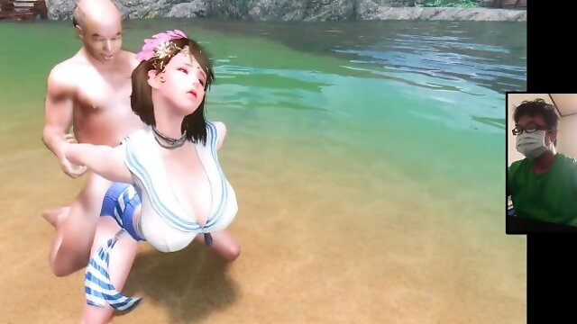 The Elder Scrolls 5:The beach to enjoy the beauty of the moon and huge breasts goddess sex