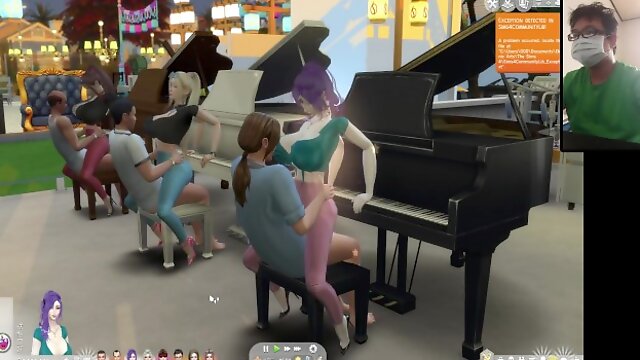 The Sims 4:6 people playing the piano for sex