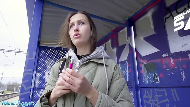 Public agent teach station smoker gets her jugs out to pay the fine