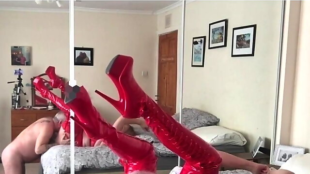 LINDA S. wearing RED fuck me BOOTS