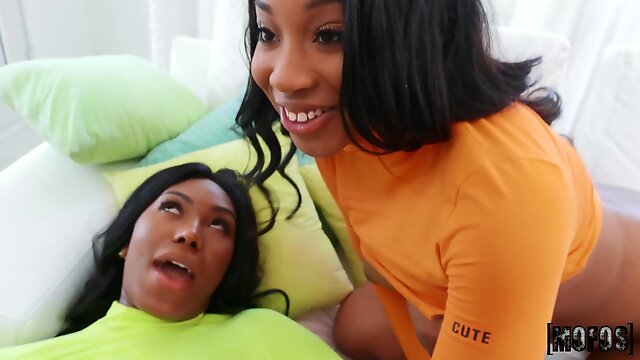 Ebony Girlfriend and Side Chick Share His Hard Wiener