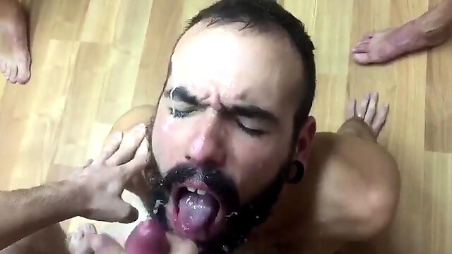 Gay bukkake, cum tribute, gang-fuck