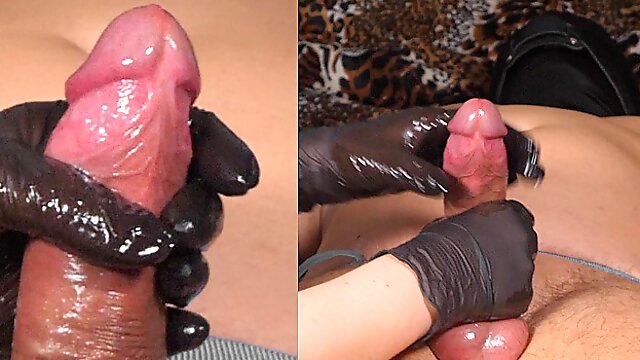 Gloves mistress gives extreme post orgasm torture on tied at the head of the cock after he cum