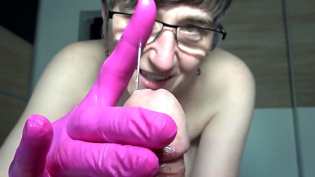 Handjob In Pink Gloves - HotMilf