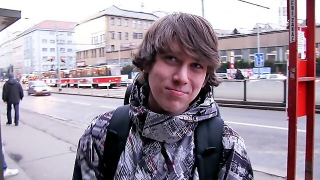 Shaggy-haired skater boi type takes a facial after anal