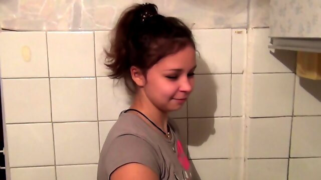 Adorable European amateur cutie gets nailed in the public toilet