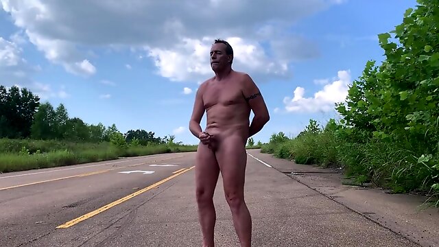 Spent About 5 Minutes Naked And Jacking Off On 2 Lane Road