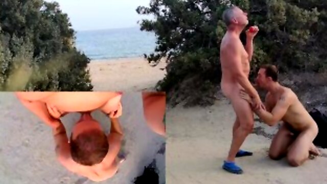 Mature Daddy Boy Suck and Cum on Public Beach (2 views) - Older 