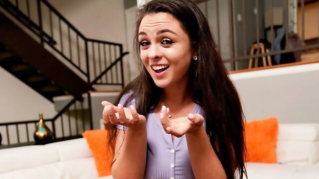 Brunette teen Nicole Sage strokes and sucks a long dick of her lover