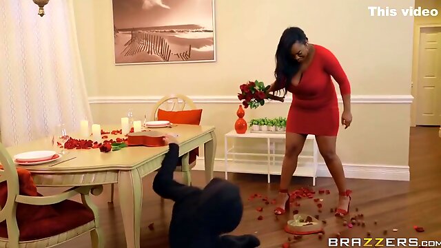 A Theif Gets Caught And Fucked By Sexy Black Bbw In A Tight Red Dress - Layton Benton And Ricky Spanish