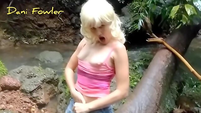 Angel Fowler Having Fun In Forest Climbing On Rocks Next To River Bank Hd- 1080