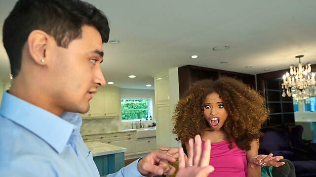 Curly-haired ebony with small cans gets screwed on the couch