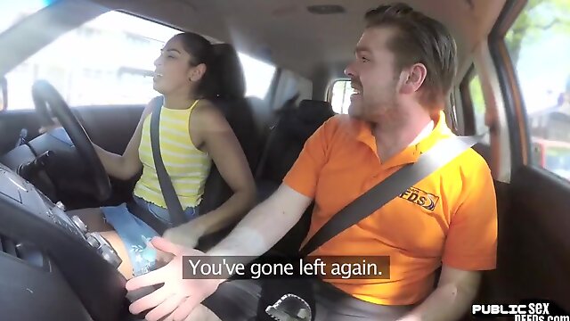 Student driver publicly suck instructor before pussyfu