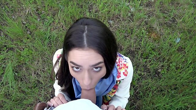 Russian Arwen Gold gets her hairy pussy fucked & eats cum outdoors