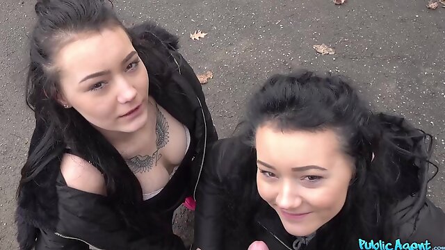 Yammy spoiled teens accept my money offer for outdoor blowjob