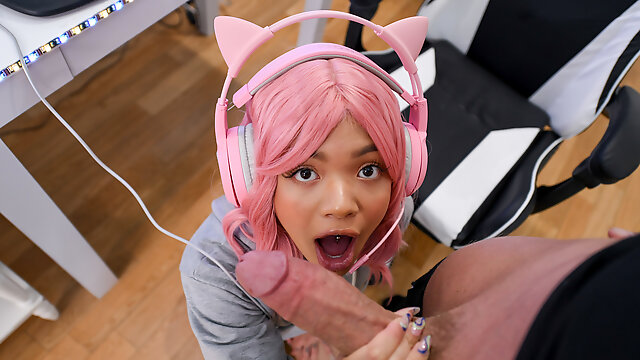 Pink haired gamer girl Paisley Paige bangs her roommate Xander Corvus