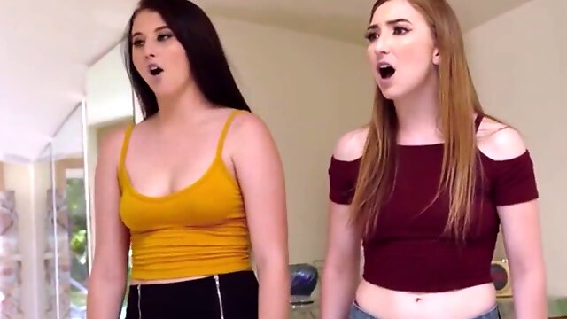 Teenie step sisters Gracie May Green and Kinsley Anne are penalize fucked by step stepbro after he catches them coming home late