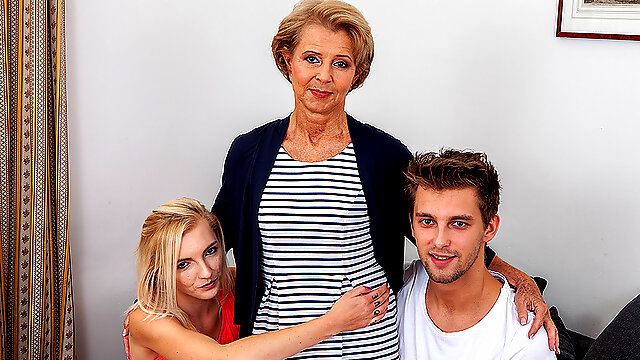 Dutch Threesome, Young Couple And Mature, Granny