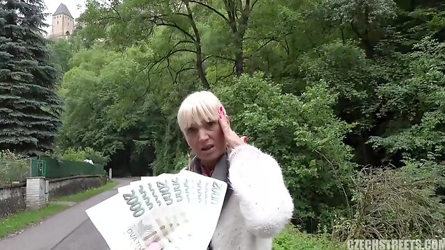 Blonde GILF takes my money for quicky on the street
