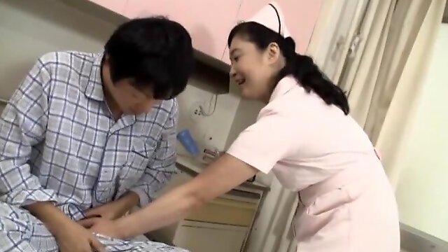 Horny Japanese nurse moans while being fucked by her patient
