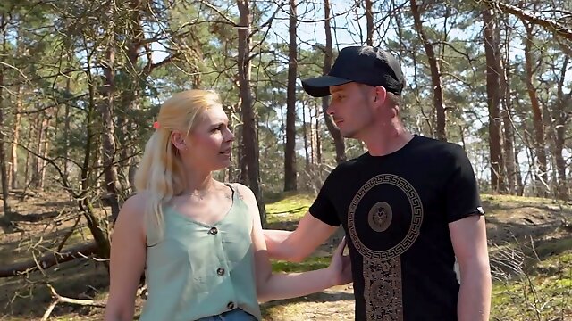 Blonde girlfriend Chayenne sucks his dick and gets fucked in the woods
