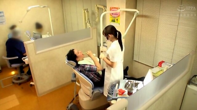 Japanese dentist Kiritani Nao flashes boobs and gets fucked hard