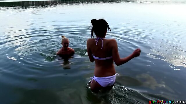 Kinky babes Keira and Michele Louie tease in outdoors and have sex