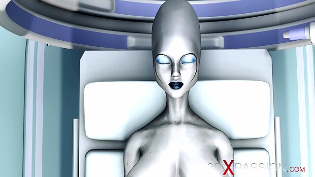 Sexy sci-fi female android fucks an alien