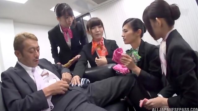 Wild office sex party with lot of stunning Japanese ladies