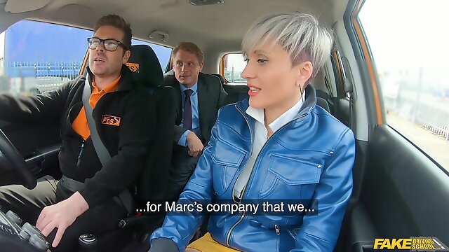 Short hair Tanya Virago fucked by the driving instructor in the car