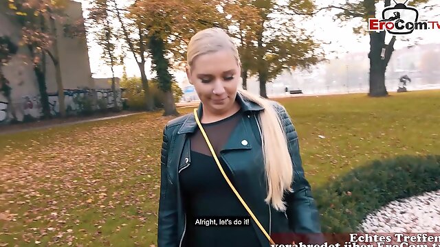 German slut seduced in public for real sexdate