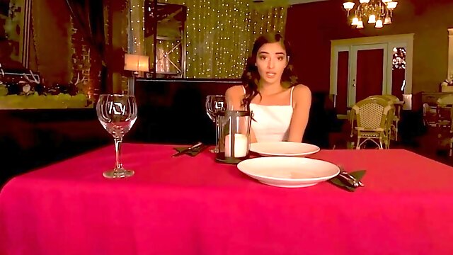 Crazy teen blowing your cock under the table in the restaurant