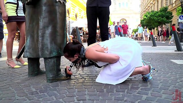 Mature Cherry Kiss tied up and humiliated in public