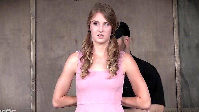 Blonde with pigtails Ashley Lane has her feeet abused hardcore