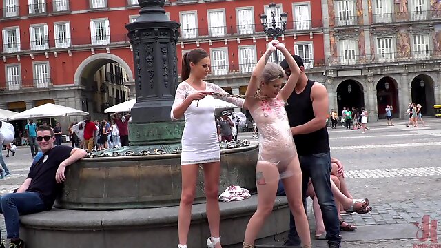 Tina Kay abuses tied up Yunno X with strangers in public