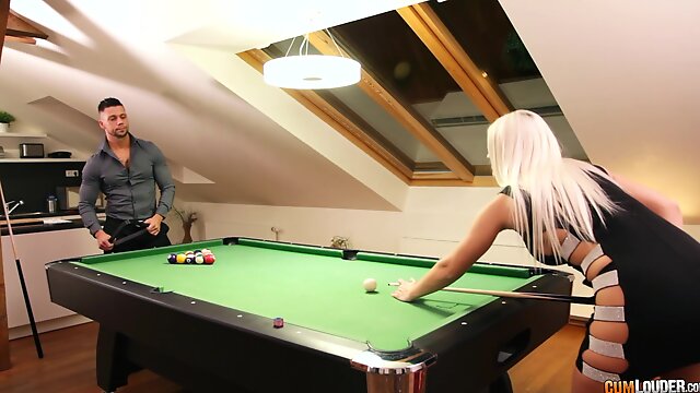 MILF bombshell blonde missionary fucked on the pool table