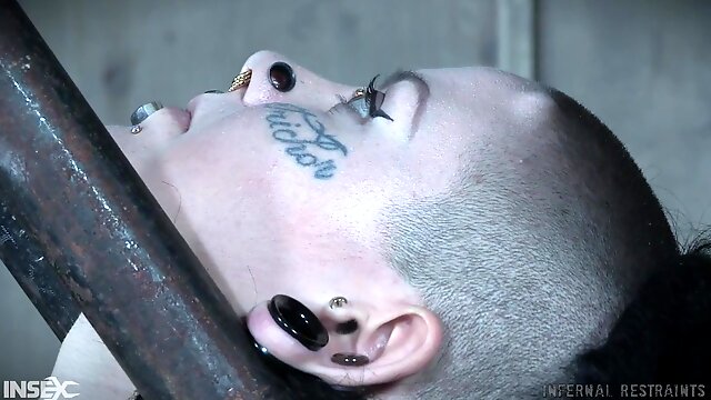 Chubby goth teen Luna Lavey throat and pussy impaled in bondage