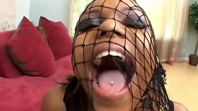 Kinky ebony teen Marie Luv ass fucked hard in fishnets